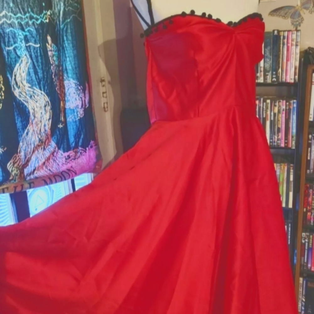 Handmade red 50s/60s style pinup swing dress satiny feel
